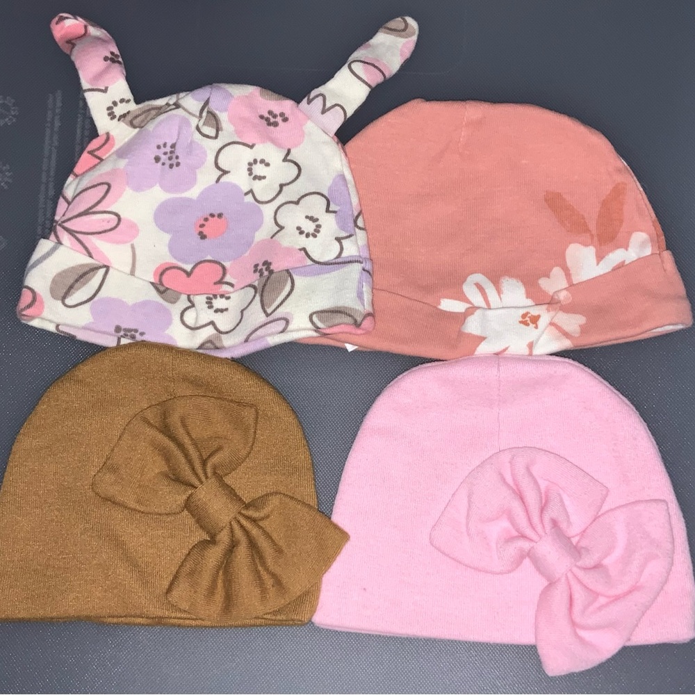Carter's Floral and Bow Hat Set - Pink, Brown, Multicolor